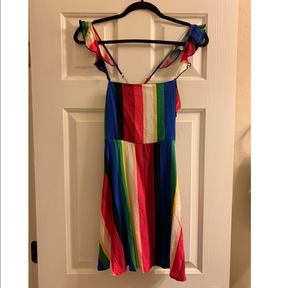 NWT rainbow striped ruffle Mini Dress